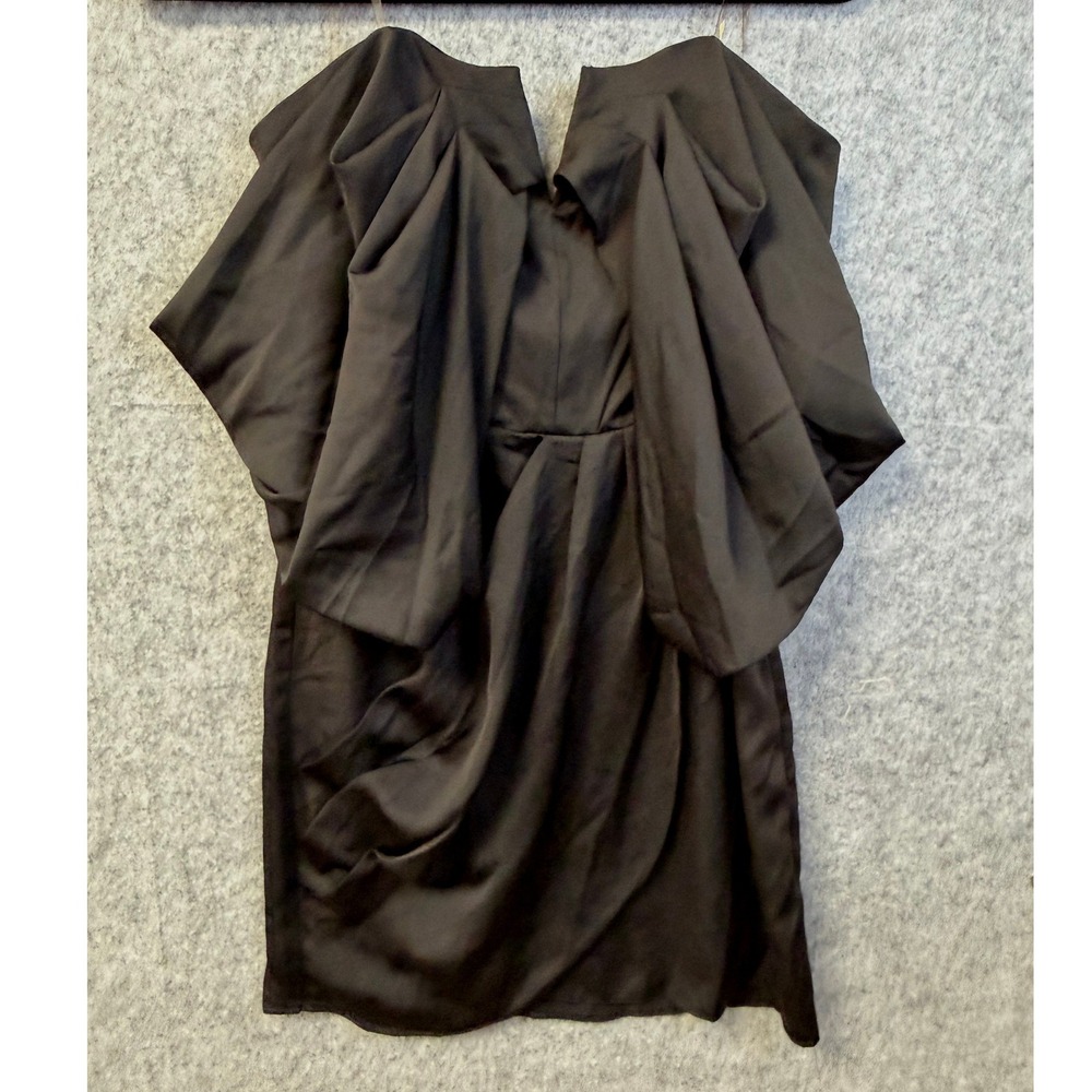 DO+BE Womens Black Satin Off Shoulder Pleated‎ Puff Sleeve Cocktail Dress Medium